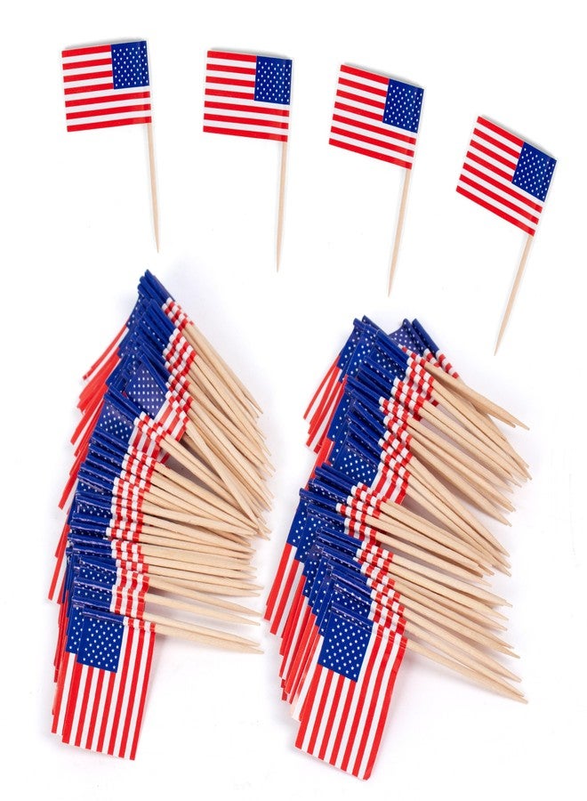 ANTETOK Small American Flags on Stick 100 Pack - USA Flag Toothpick for Cocktail Picks, Cupcake Toppers, Party Decorations - Food & Celebration Supplies - Image 1